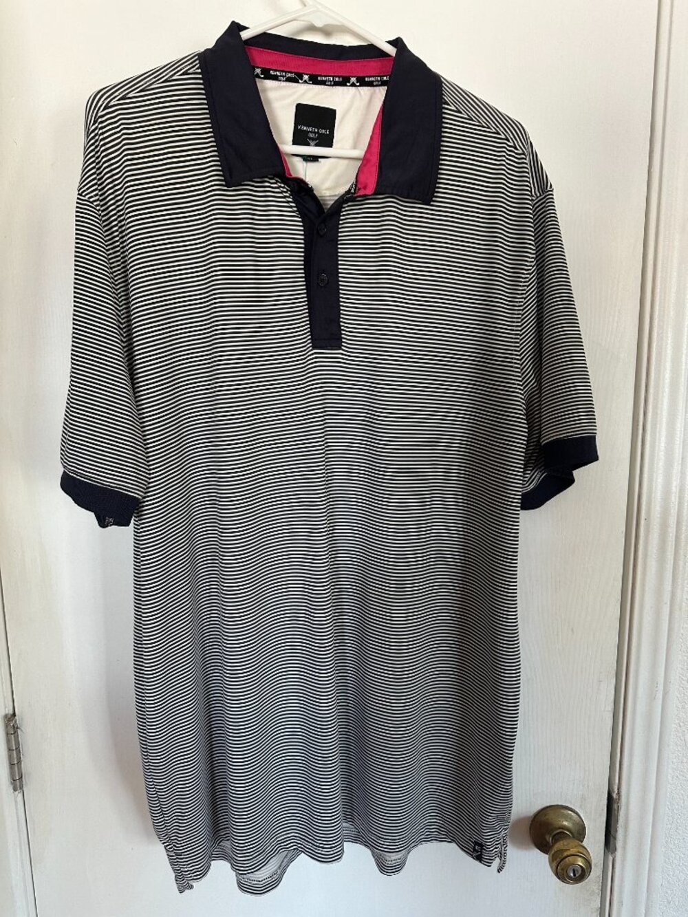 Kenneth Cole Golf Mens XL White Black Striped Short Sleeve Polo Shirt